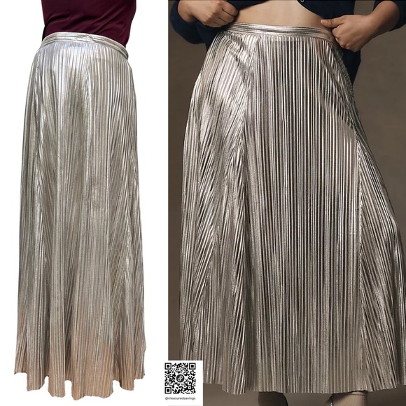 Anthropologie (Size 14 - EUC) Gigi Silver Metallic Pleated Midi Skirt - Picture 12 of 12